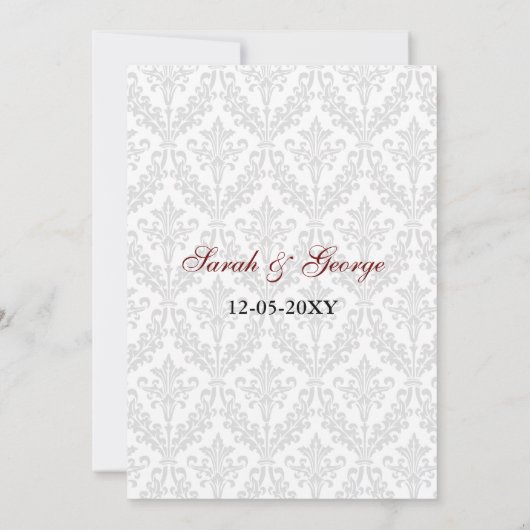 uitnodiging voor bruiloft met diamante rode damask (Achterkant)