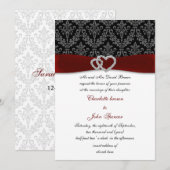 uitnodiging voor bruiloft met diamante rode damask (Voorkant / Achterkant)