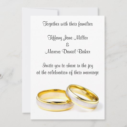 Uitnodiging voor bruiloft met huwelijksringen aang (Voorkant)