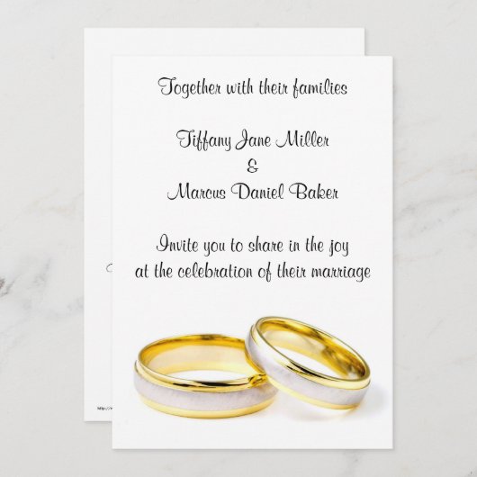 Uitnodiging voor bruiloft met huwelijksringen aang (Voorkant / Achterkant)