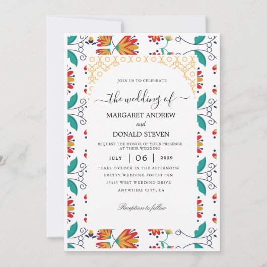 Uitnodiging voor bruiloft met Indiaas ornament (Voorkant)