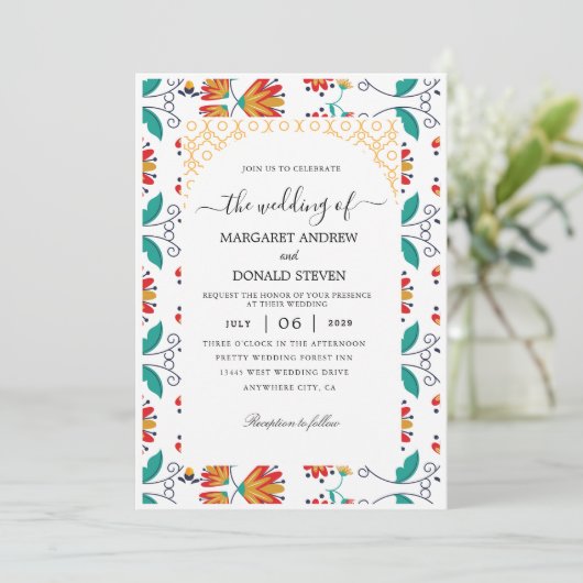 Uitnodiging voor bruiloft met Indiaas ornament (Staand voorkant)