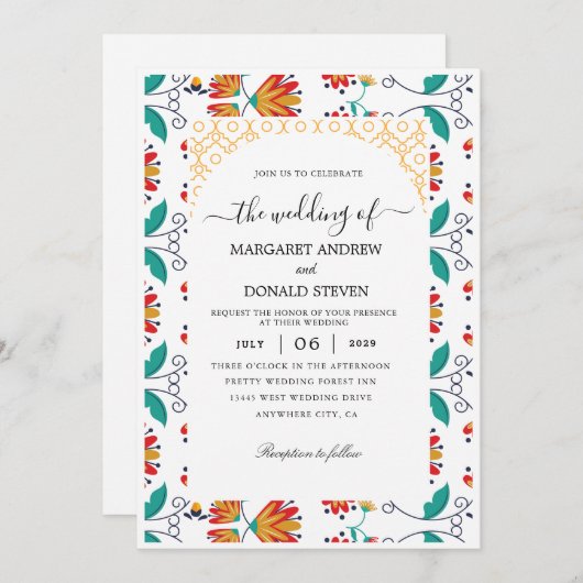 Uitnodiging voor bruiloft met Indiaas ornament (Voorkant / Achterkant)