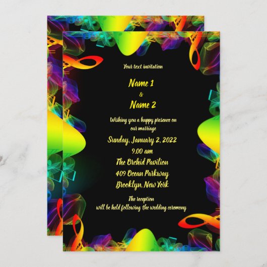 Uitnodiging voor bruiloft met kleurmelodie (Voorkant / Achterkant)