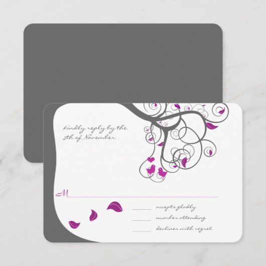 Uitnodiging voor bruiloft met liefdesvogels en spi (Voorkant / Achterkant)