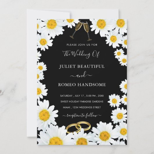 Uitnodiging voor bruiloft met Lijst Fresh Daisies (Voorkant)