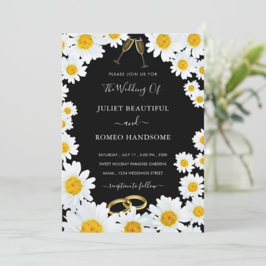 Uitnodiging voor bruiloft met Lijst Fresh Daisies