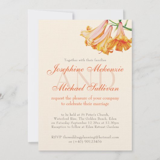 Uitnodiging voor bruiloft met lilies bruiloft (Achterkant)