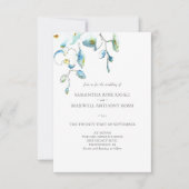 Uitnodiging voor bruiloft met QR Code Blue Flowers (Voorkant)