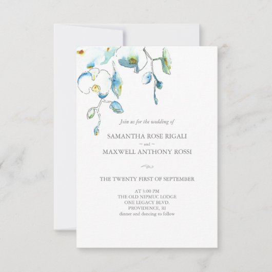 Uitnodiging voor bruiloft met QR Code Blue Flowers (Voorkant)