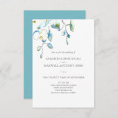 Uitnodiging voor bruiloft met QR Code Blue Flowers (Voorkant / Achterkant)