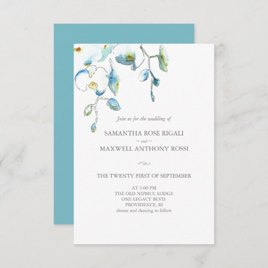 Uitnodiging voor bruiloft met QR Code Blue Flowers (Voorkant / Achterkant)