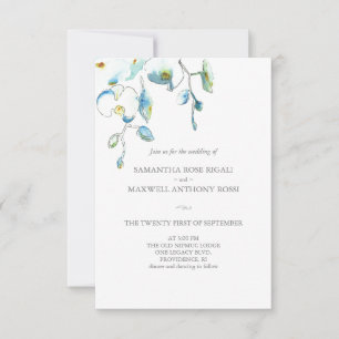 Uitnodiging voor bruiloft met QR Code Blue Flowers