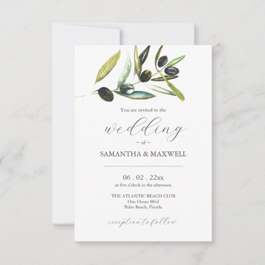 Uitnodiging voor bruiloft met QR Code Botanische O (Voorkant)