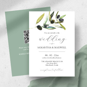 Uitnodiging voor bruiloft met QR Code Botanische O