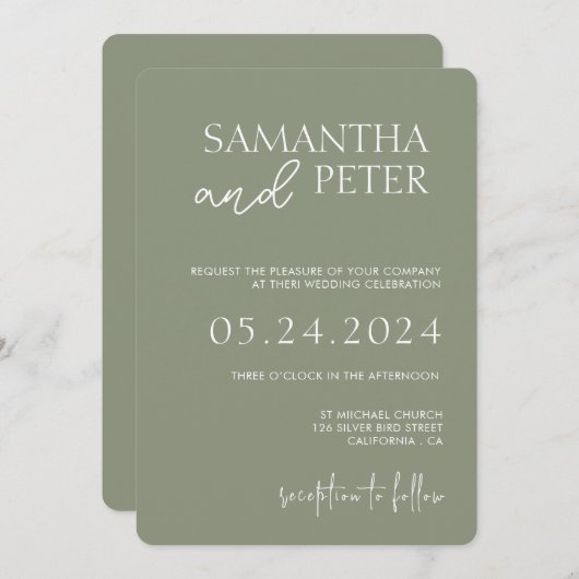 Uitnodiging voor bruiloft met QR-code, minimale br (Voorkant / Achterkant)