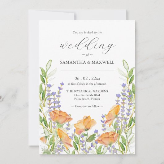 Uitnodiging voor bruiloft met QR Code Unique Flora (Voorkant)