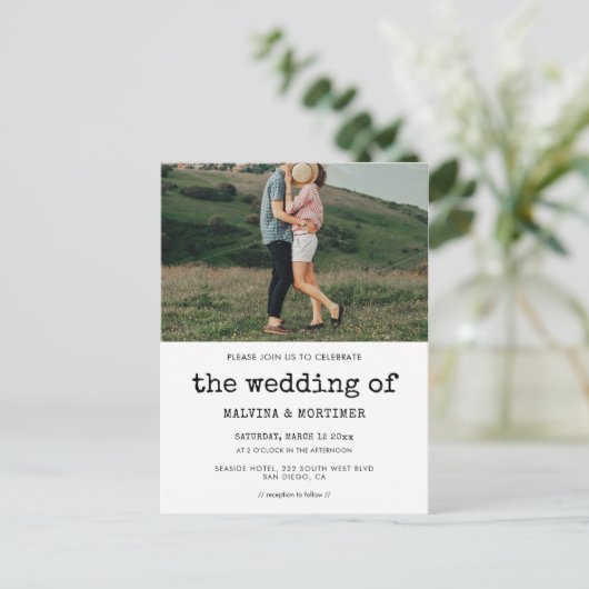 uitnodiging voor bruiloft met schrijfmachine (Staand voorkant)