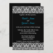 Uitnodiging voor bruiloft met zwart/wit/blauw Dama (Voorkant / Achterkant)