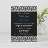 Uitnodiging voor bruiloft met zwart/wit/blauw Dama (Staand voorkant)