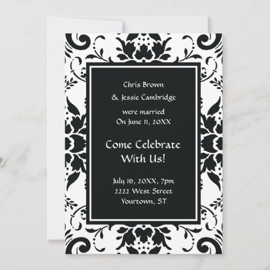 Uitnodiging voor bruiloft na-feest met damasten on (Voorkant)