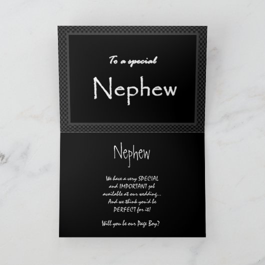 Uitnodiging voor bruiloft neef Page Boy - Aanpasba (Binnen)