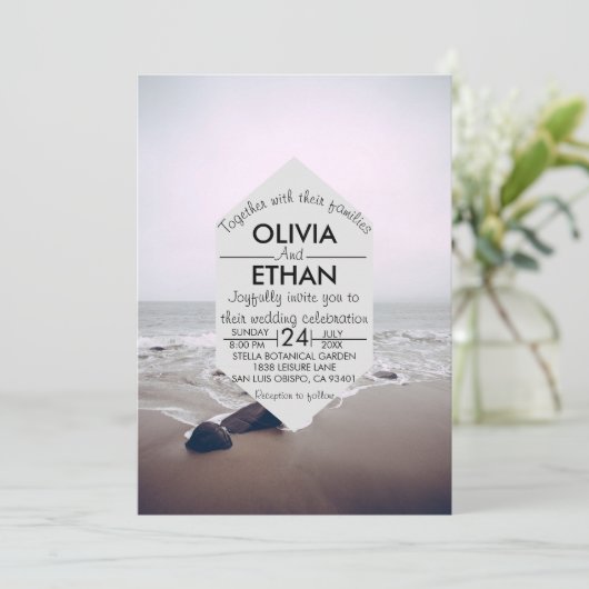Uitnodiging voor bruiloft op het strand van Seasca (Staand voorkant)