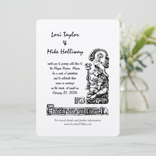 Uitnodiging voor bruiloft op touringcar-strand (Staand voorkant)