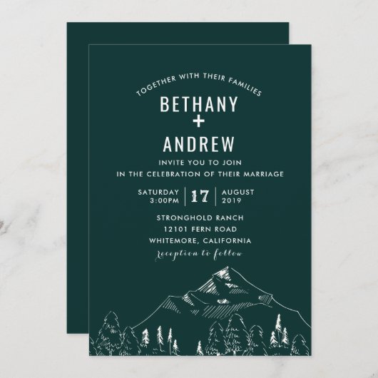 Uitnodiging voor bruiloft over mountainRange (Voorkant / Achterkant)