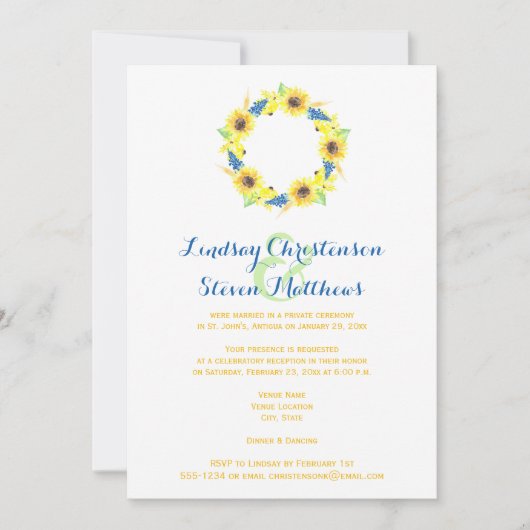 Uitnodiging voor bruiloft plaatsen | Zonnebloemkra (Voorkant)