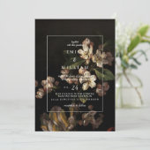 Uitnodiging voor bruiloft Romantic Moody Dark Flor (Staand voorkant)