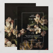 Uitnodiging voor bruiloft Romantic Moody Dark Flor (Voorkant / Achterkant)