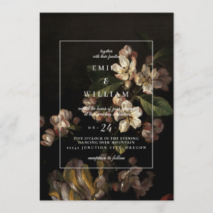 Uitnodiging voor bruiloft Romantic Moody Dark Flor