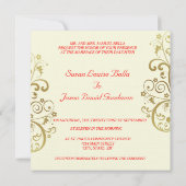 Uitnodiging voor bruiloft—Rood en goudzirls (Achterkant)