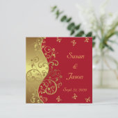 Uitnodiging voor bruiloft—Rood en goudzirls (Staand voorkant)