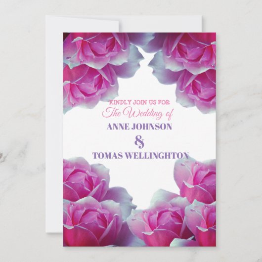 Uitnodiging voor bruiloft, roze rozen (Voorkant)
