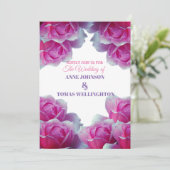 Uitnodiging voor bruiloft, roze rozen (Staand voorkant)