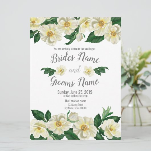 Uitnodiging voor bruiloft, Rozen van het land (Staand voorkant)