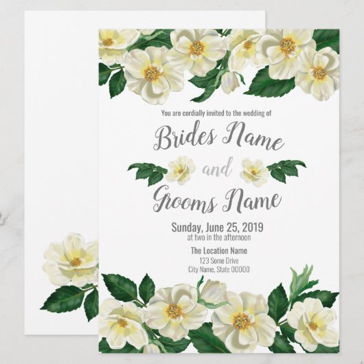 Uitnodiging voor bruiloft, Rozen van het land (Voorkant / Achterkant)