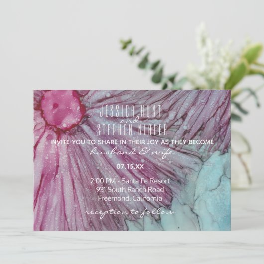 Uitnodiging voor bruiloft Turquoise en Lavendel (Staand voorkant)