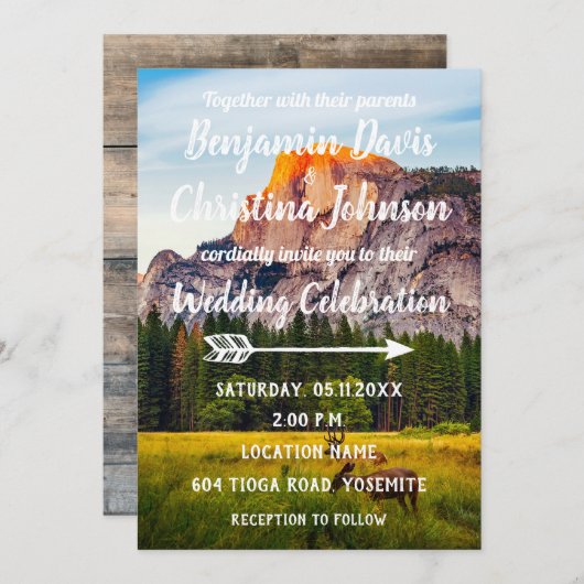 Uitnodiging voor bruiloft tussen Deer en Mountains (Voorkant / Achterkant)