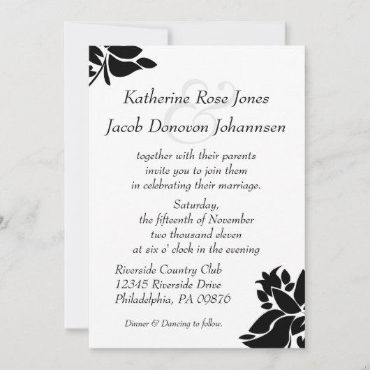 Uitnodiging voor bruiloft tussen zwart en wit (Voorkant)