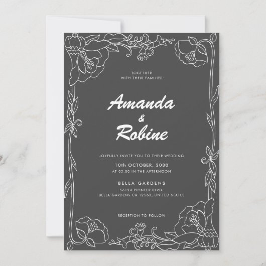 Uitnodiging voor bruiloft tussen zwart en wit (Voorkant)