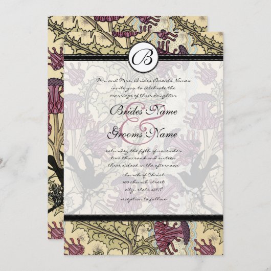  uitnodiging voor bruiloft van Berry Damask (Voorkant / Achterkant)