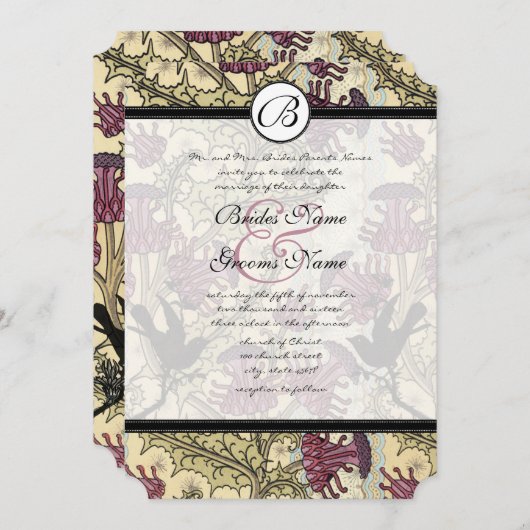  uitnodiging voor bruiloft van Berry Damask (Voorkant / Achterkant)