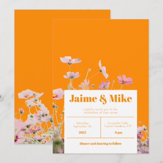 Uitnodiging voor bruiloft van Bright Floral Wildfl (Voorkant / Achterkant)