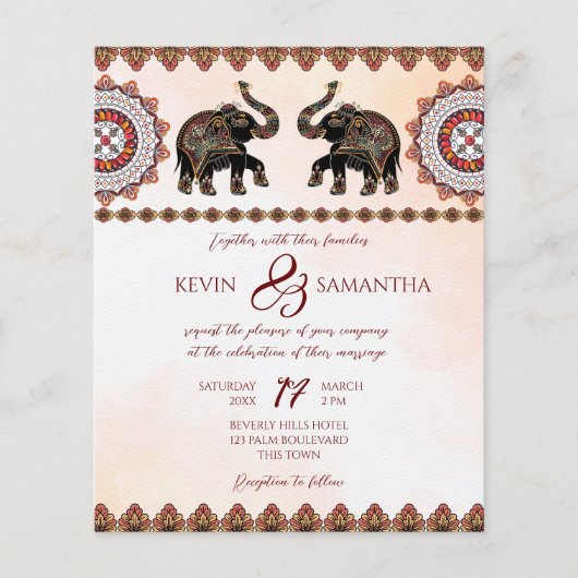  uitnodiging voor bruiloft van Indiase olifantenbu (Voorkant)