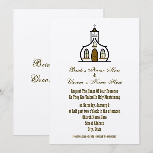 Uitnodiging voor bruiloft van kerk - van Bride & G (Voorkant / Achterkant)