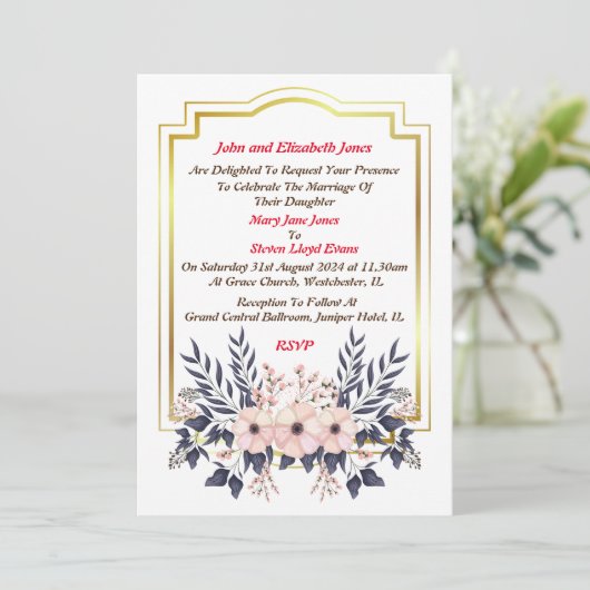 Uitnodiging voor bruiloft van ouders van de bruid (Staand voorkant)