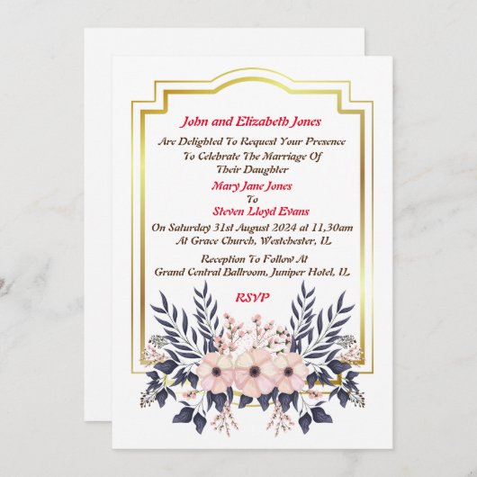 Uitnodiging voor bruiloft van ouders van de bruid (Voorkant / Achterkant)